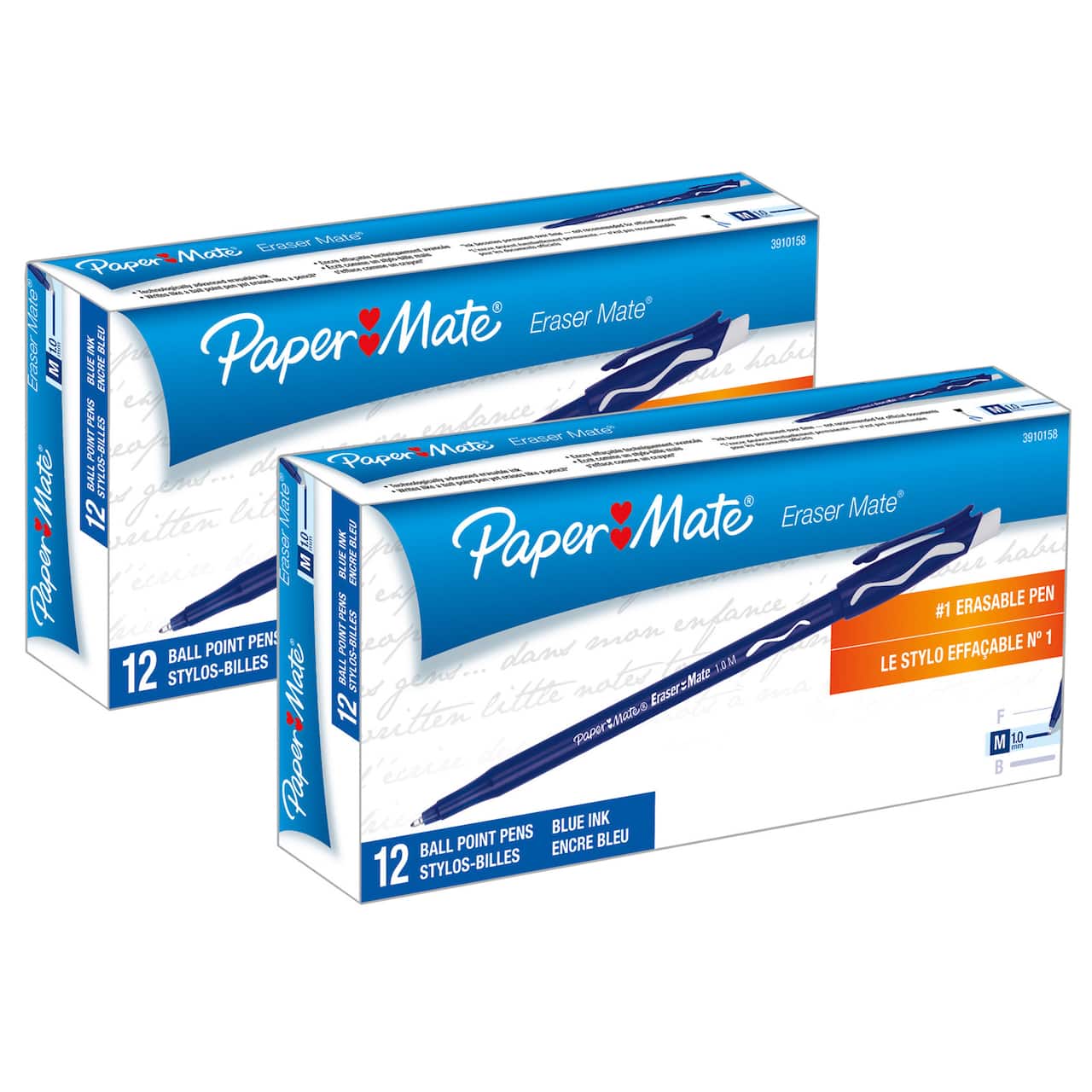 Paper Mate® Eraser Mate® Blue Pen, 2 Packs of 12